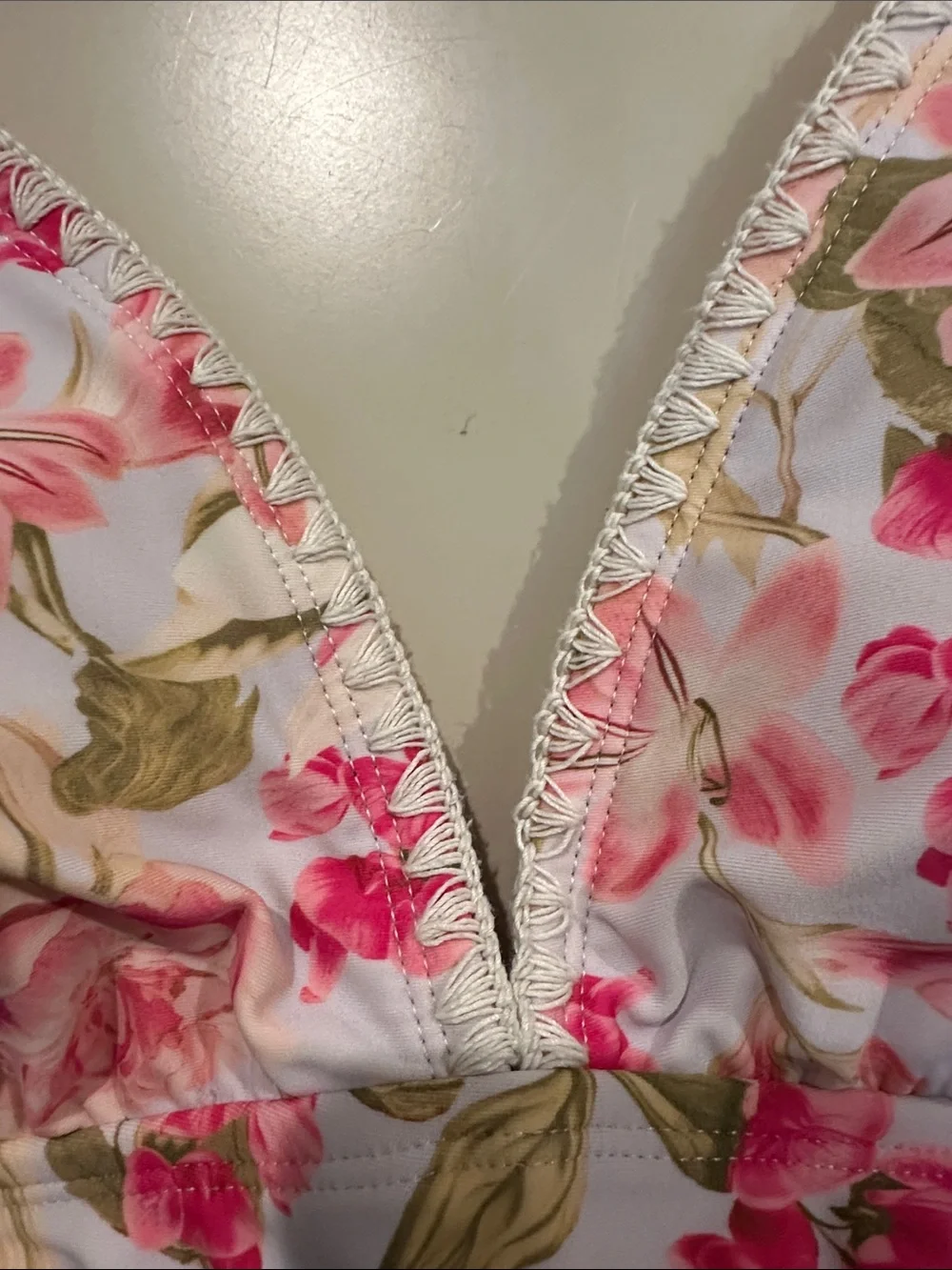 Set of White and Floral Triangle Bikini top and Green High Rise Bottoms